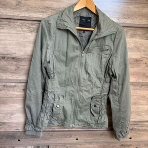 Therapy Lane Crawford L Army Green Utility Jacket Zip Front Lightweight Collared